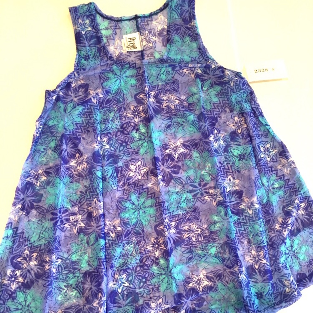 Floral Mesh Cover Up Blue New Prego Maternity mesh cover up large X large
